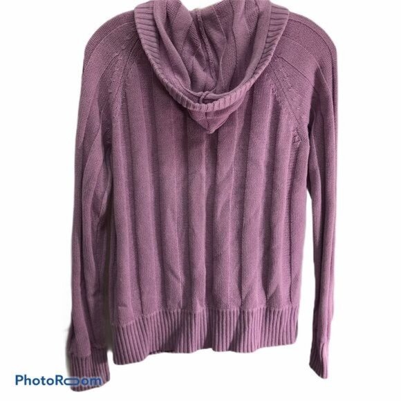 Cherokee purple knitted snap down sweater cardigan long sleeve hooded large READ - Picture 2 of 6